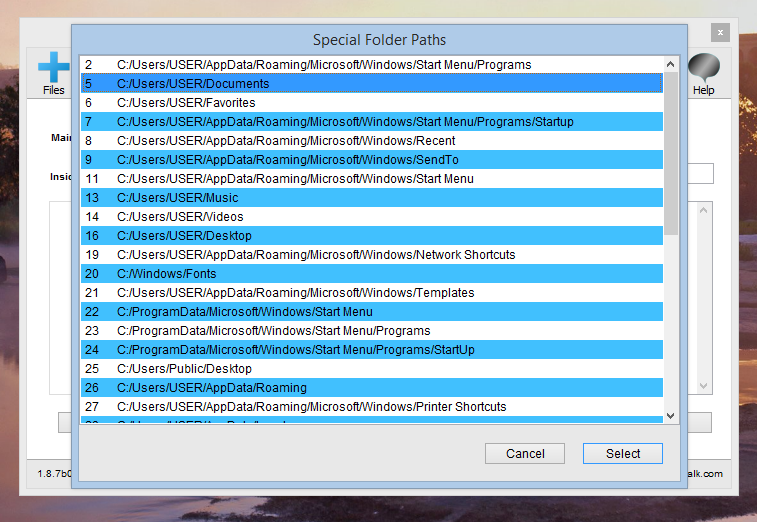 It is now possible to select any special Windows folder as a destination folder.